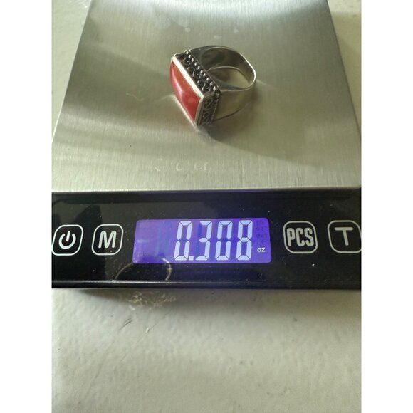 Vintage 925 Sterling Silver Ring  Rectangular  Stone & Ornate Filigree Design - Picture 9 of 9